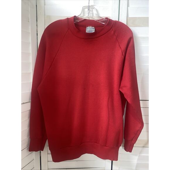 Vintage 90s Fruit of the Loom Crewneck Raglan Sweatshirt Red Pullover Sz Large - Picture 1 of 10